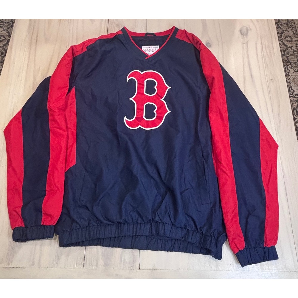GIII Sports MLB Boston Red Sox Men XL Navy Red V-Neck Windbreaker Pullover